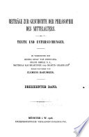 Beiträge zur Geschichte der Philosophie des Mittelalters. Texte und Untersuchungen