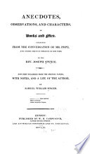 Anecdotes, Observations, and Characters, of Books and Men