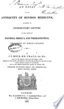 An Essay on the Antiquity of Hindoo Medicine