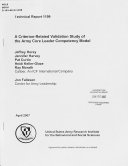 A Criterion-related Validation Study of the Army Core Leader Competency Model