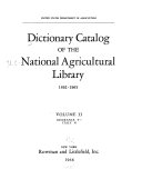 Dictionary Catalog of the National Agricultural Library