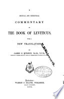 A Critical and Exegetical Commentary on the Book of Leviticus with a New Translation