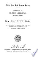 B.A. English: examination questions for 1889-(1895).