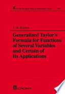 A Generalized Taylor's Formula for Functions of Several Variables and Certain of its Applications