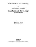 Lecture Outlines for Note Taking for Atkinson and Hilgard's Introduction to Psychology, Fourteenth Edition