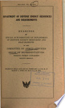 Hearings, Reports and Prints of the House Committee on Armed Services