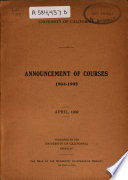 Annual Announcement of Courses of Instruction
