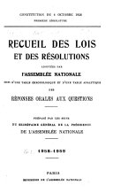 Recueil des lois, décisions, résolutions et ordres du jour adoptées par l'Assemblée nationale