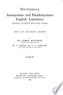 Dictionary of Anonymous and Pseudonymous English Literature