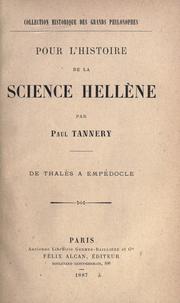 Pour l'histoire de la science hellène