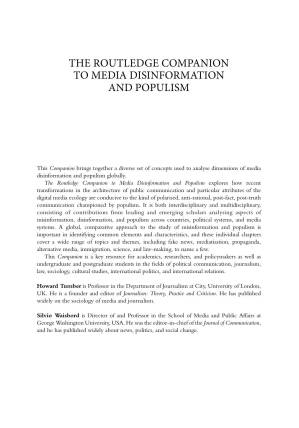 The Routledge Companion to Media Disinformation and Populism (Routledge Media and Cultural Studies Companions)