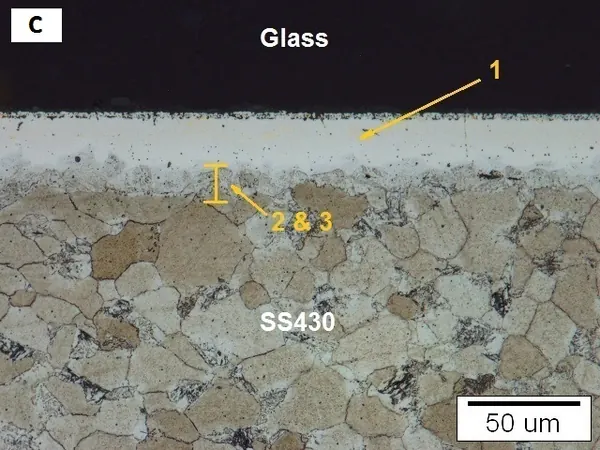 Effect of intermediate nickel layer on seal strength and chemical compatibility of glass and ferriti